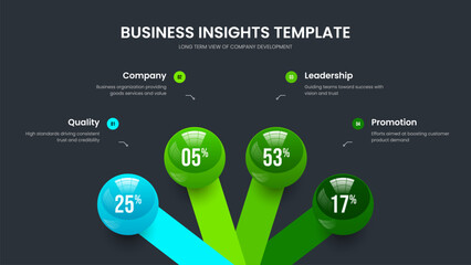 Creative Launch Four Step Graph Slideshow Design. Enterprise Showcase 4 Option Chart Frame Template. Modern Review Slide Layout Vector Illustration.