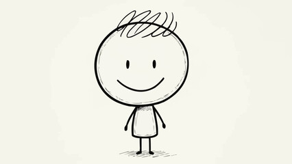 Simple Hand Drawn Smiling Cartoon Character.