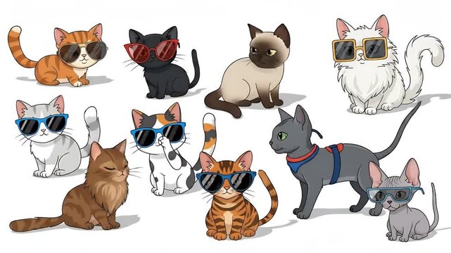 Group Of Pixel Art Cats Wearing Sunglasses And Glasses