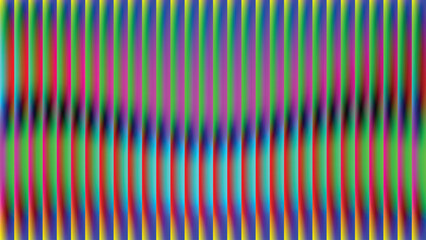Iridescent ribbed glass abstract background featuring vertical lines and dynamic rainbow color interference pattern, vector illustration