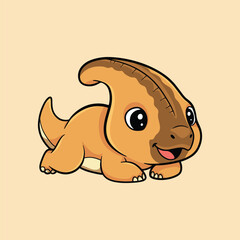 Cute Baby Parasaurolophus Dinosaur Cartoon Illustration, Kawaii Dino Character for Kids Nursery Design