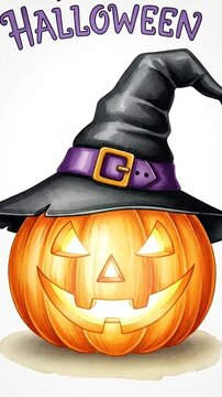 Happy Halloween Jack O Lantern Witch Hat Trick Or Treat Festive Autumn Illustration