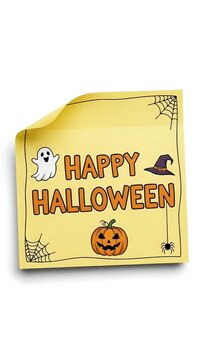 Happy Halloween Yellow Sticky Note Ghost Pumpkin Witch Hat Spooky Holiday Celebration