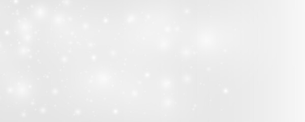 White glowing bokeh shines with sparkling dust and silver shimmer. Tiny particles, sparks, and soft highlights form festive light motion. Christmas png vector illustration. © longstock