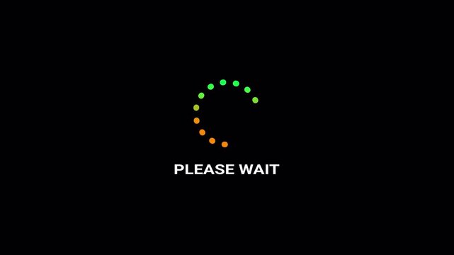 Please wait loading progress bar animation on black background, please wait text sign with circular loading progress bar animated.