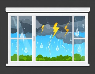 Cartoon illustration of a window looking out at a stormy scene