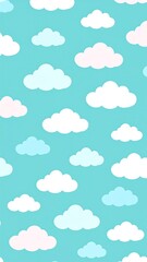 Cartoon-style repeating cloud pattern on a vibrant teal background