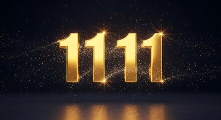 Golden 1111 Number with Sparkles and Particles.