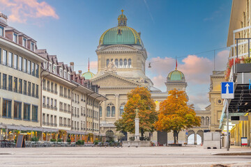 The Swiss parliament building Bundeshaus in twilight, Bern