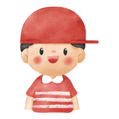 Watercolor Illustration of Cute Smiling Little Boy