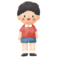 Watercolor Illustration of Cute Smiling Little Boy
