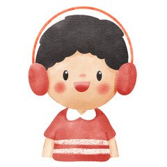 Watercolor Illustration of Cute Smiling Little Boy