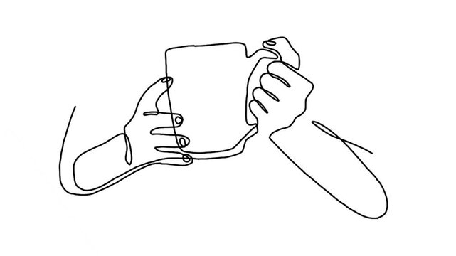 continuous line animation of hands holding a coffee cup