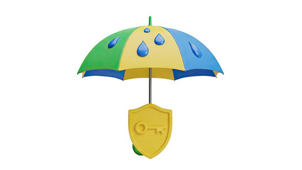 3D Umbrella with Shield and Key Symbol on transparent background