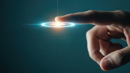 Hand touching glowing blue ring with finger technology
