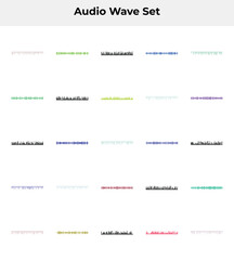A collection of colorful audio wave patterns on a white background for music or sound design projects