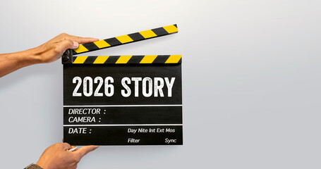 Story of the year 2026. storytelling text title on film slate