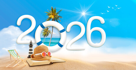 Happy new year 2026. Happiness and travel summer destination concept.