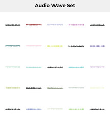 A collection of multicolored audio waveform patterns on a white background for music or sound design projects