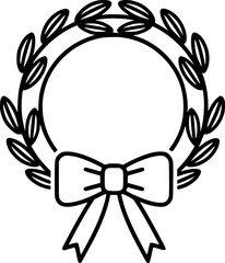 Fototapeta premium Simple wreath design with bow outline for holiday decorations 