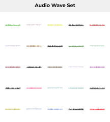 A collection of multicolored audio waveform patterns on a white background for music or sound design projects