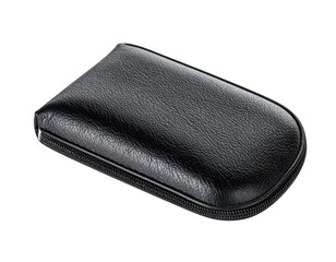 Black leather eyeglasses case on transparent background