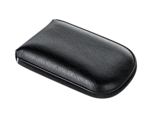 Black leather eyeglasses case on transparent background
