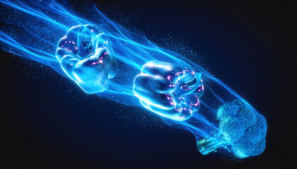 Futuristic Holographic Vegetables with Neon Light and Digital Flow Effect