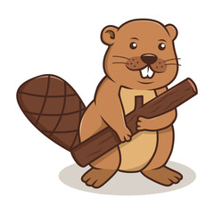 cartoon beaver holding wood vector