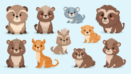 Obraz premium Collection of Various Cartoon Forest Animals.