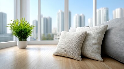 White pillow on wooden floor soft white pillow rests gently on natural wooden floor offering comfort and simple elegance