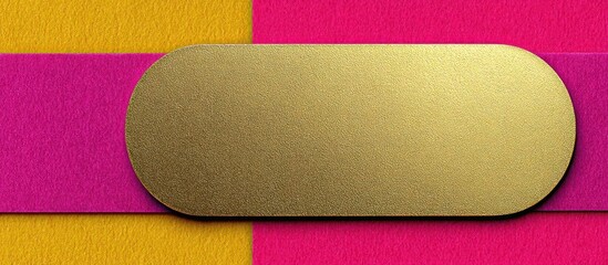 Golden plaque on a pink and yellow striped background.