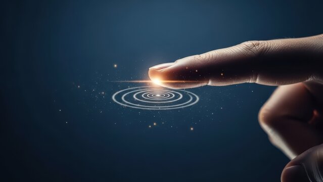hand touching glowing spiral with finger tip technology - Powered by Adobe