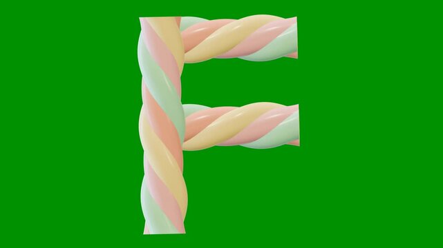 Alphabet animation from A-Z on green screen background. Alphabet animation in colorful marshmallow theme. Suitable for children's learning. 3D animation.