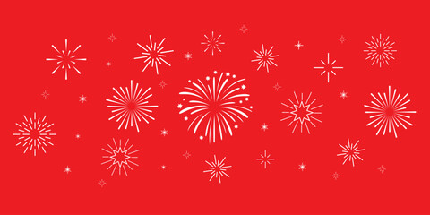 Vector fireworks illustration cliparts with Minimalist Simple Style Firework Line Art Template design