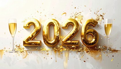 2026 - New Year Celebration - Golden Numbers With Champagne.