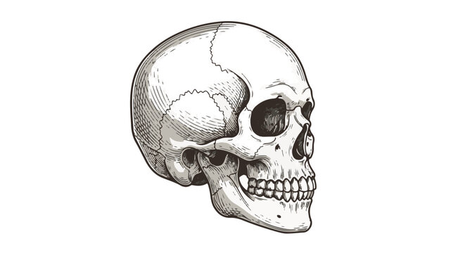 Engraved Human Skull Profile