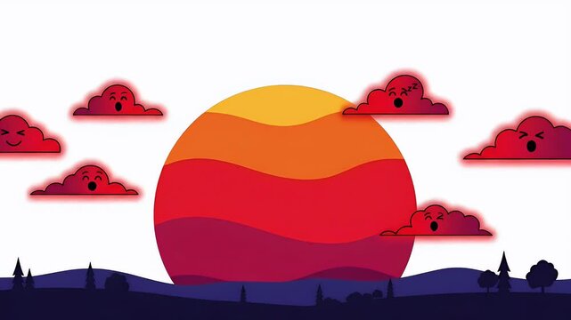 Happy Sunset Sky With Red Clouds Animation Loop