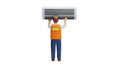 3D Technician Installing Air Conditioner on transparent background
