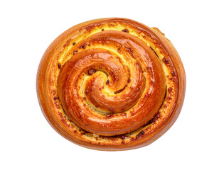 Delicious cinnamon swirl bun on transparent background, sweet pastry