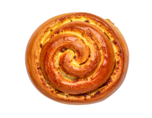 Delicious cinnamon swirl bun on transparent background, sweet pastry