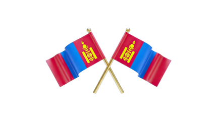 3D Two Crossed Mongolian Flags with Golden Poles on transparent background