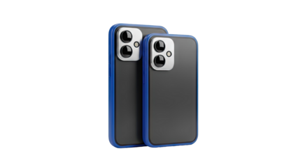 3D Two smartphones with blue border on transparent background