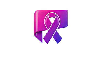 3D Purple pink gradient awareness ribbon 3d render on transparent background
