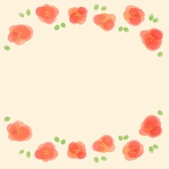 シンプルなお花の赤い水彩フレーム