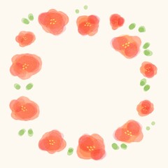 シンプルなお花の赤い水彩フレーム