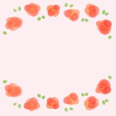 シンプルなお花の赤い水彩フレーム