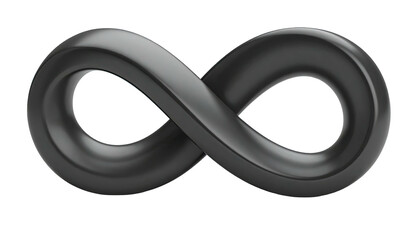 A sleek, 3D infinity symbol rendered in metallic gray against black
