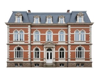 Fototapeta premium Elegant historic brick mansion with ornate architectural details and a mansard roof