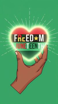 Juneteenth Freedom Heart Held By Hand African American Celebration Green Background